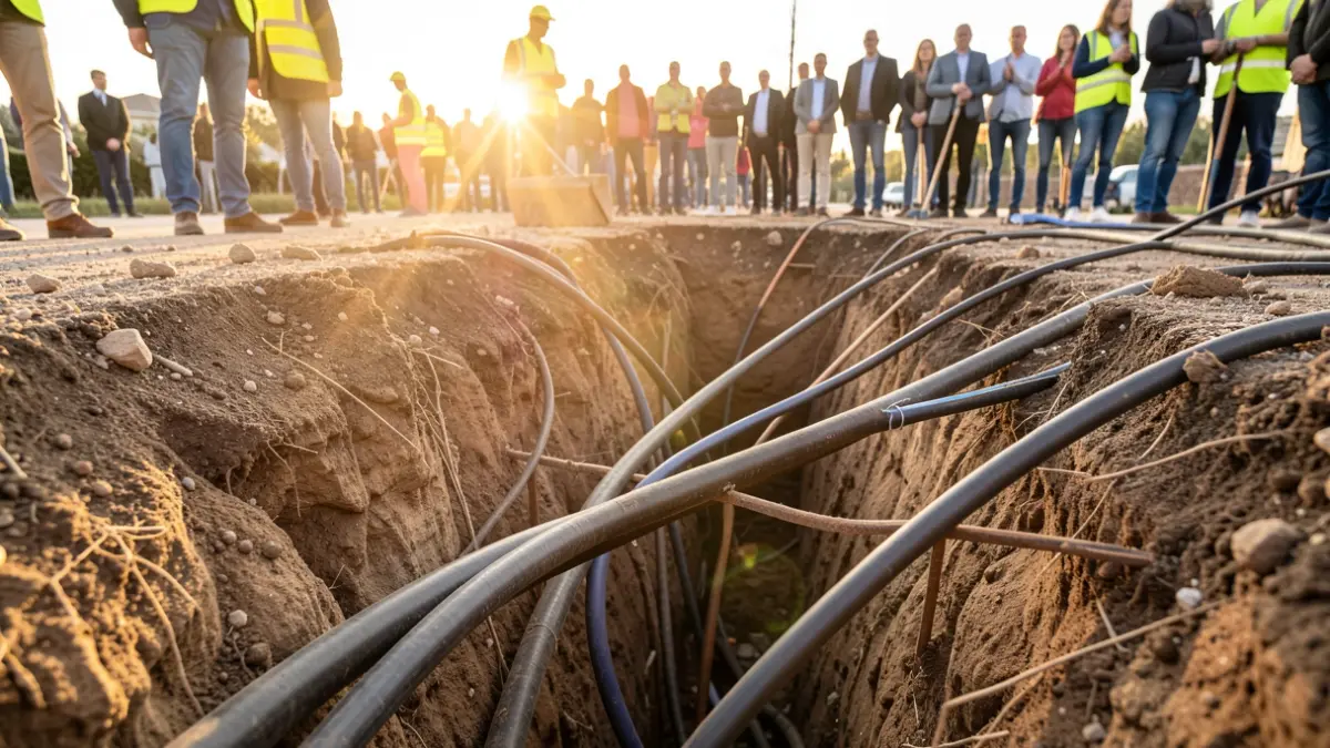 Imagen de obras de renovación de cableado eléctrico subterráneo en Santiponce.