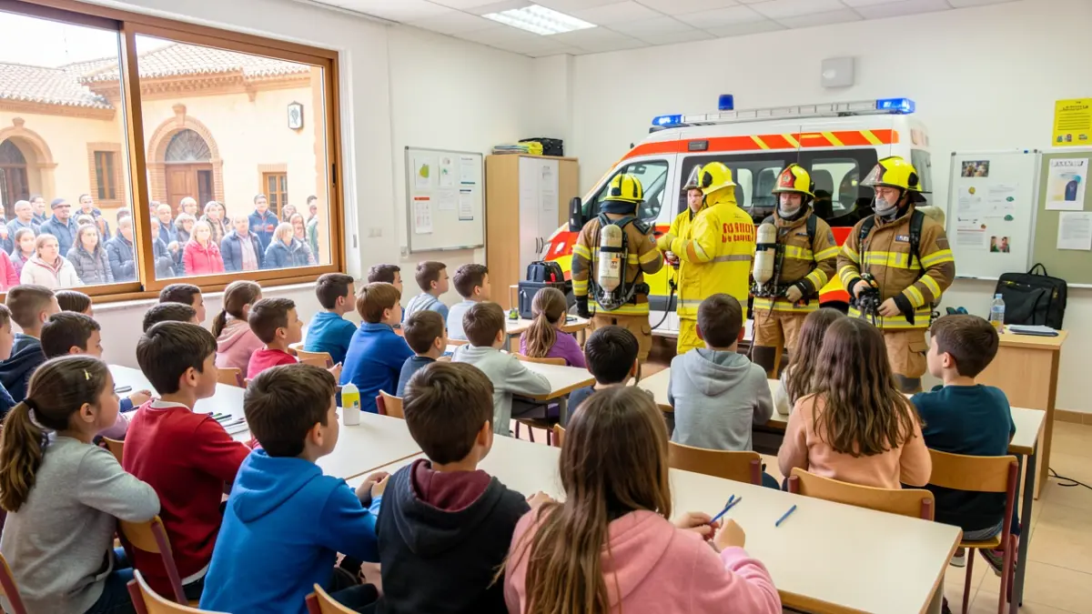 Imagen de escolares en Alhendín participando en la campaña 'Conoce las Emergencias'.