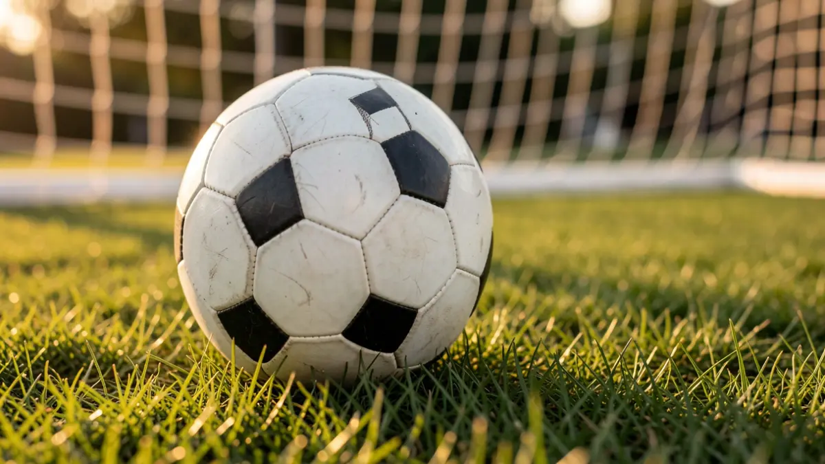 Imagen genérica de un balón de fútbol sobre césped al atardecer.