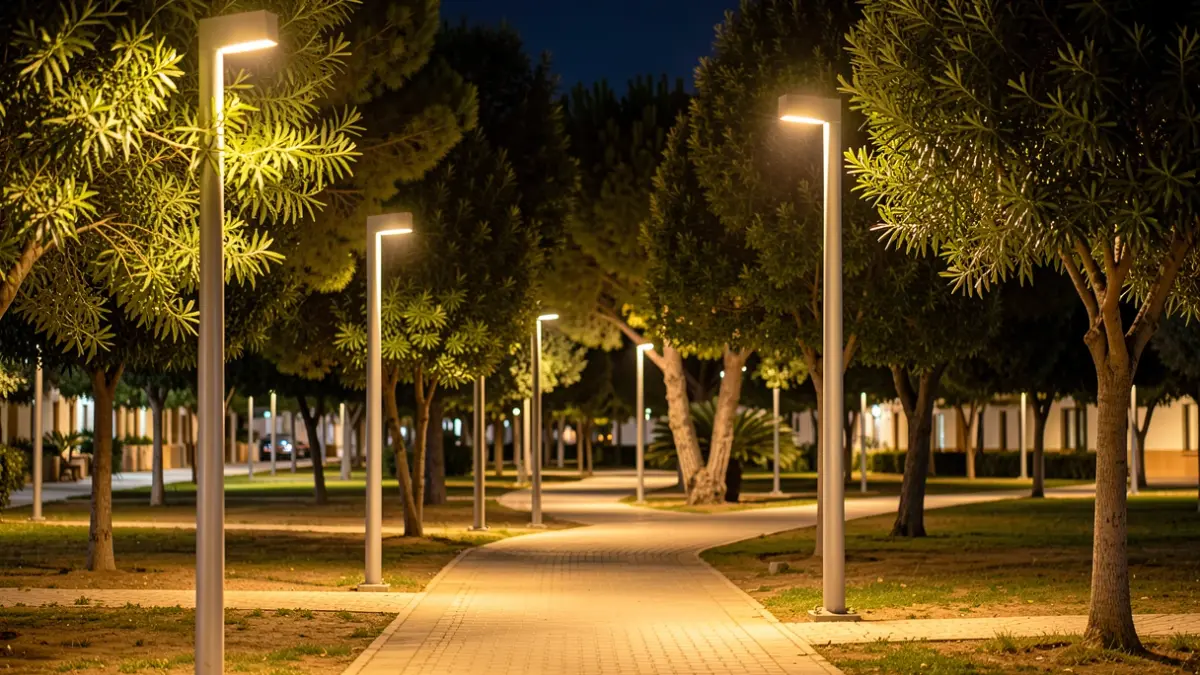 Generic image of LED streetlights illuminating a park in Estepona at night.