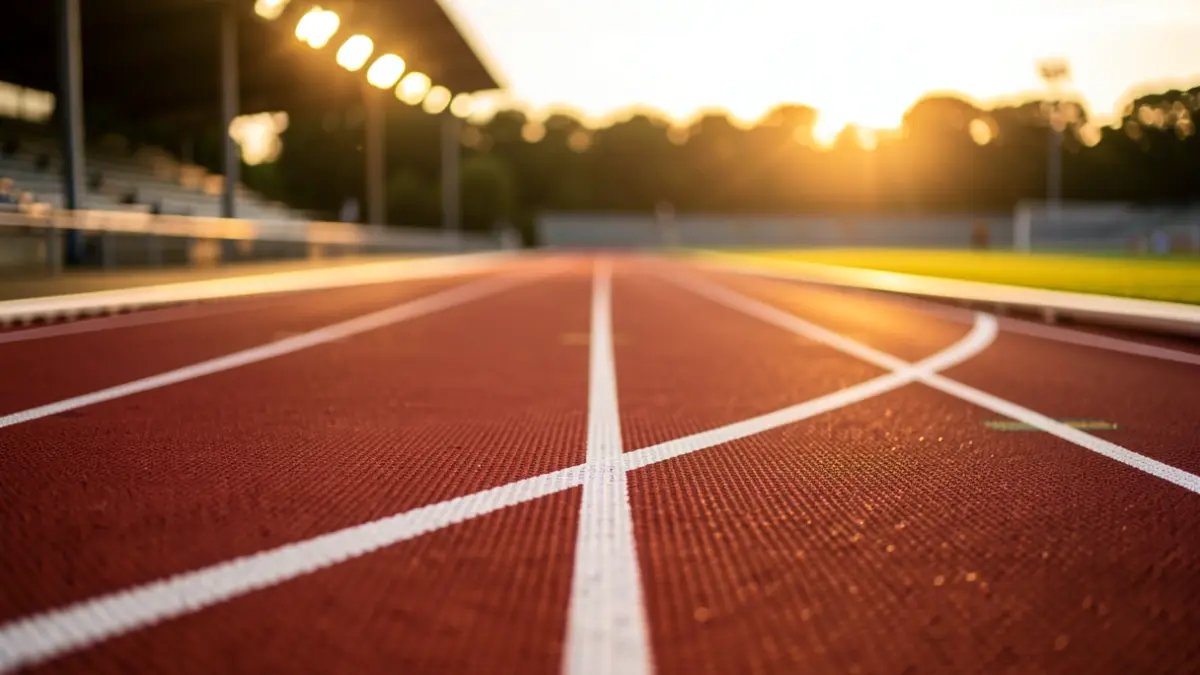 Imagen genérica de una pista de atletismo profesional con iluminación de estadio.