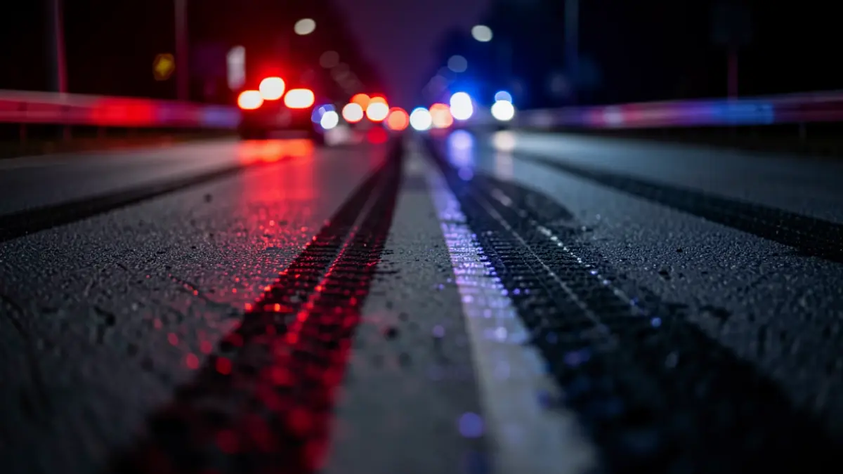 Imagen genérica de luces de emergencia reflejándose en el asfalto mojado.