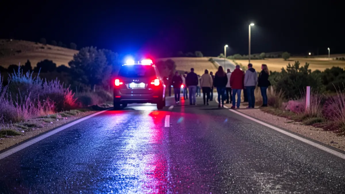 Generic image of police emergency lights reflecting on wet asphalt at night.