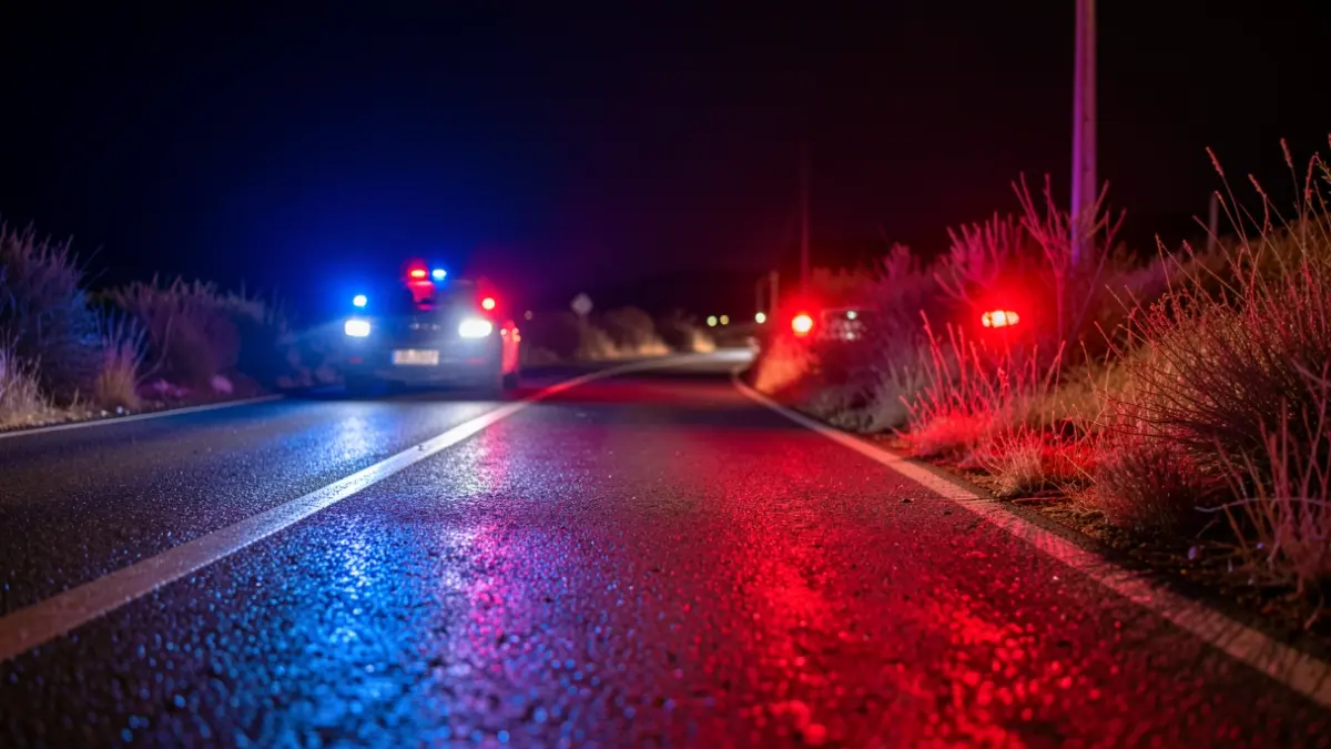 Imagen genérica de luces de emergencia reflejándose en el asfalto mojado por la noche.