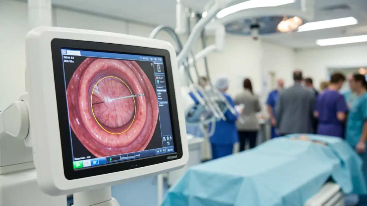 Image of a medical scanner showing a tumor in the colon.