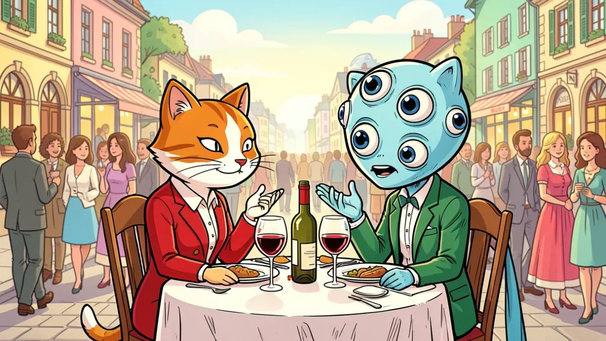 Fancine 36 poster featuring a cat and an alien on a romantic date.