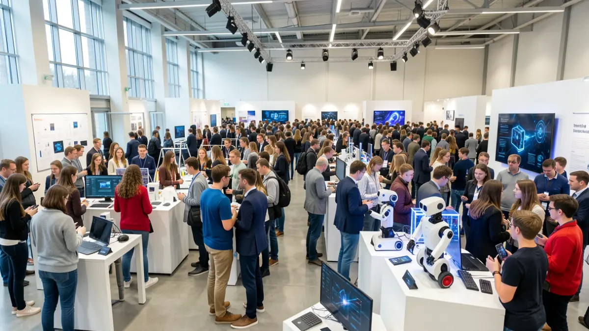 Imagen de la Feria Andaluza de Tecnología FANTEC en Jaén, con estudiantes y proyectos de robótica e inteligencia artificial.