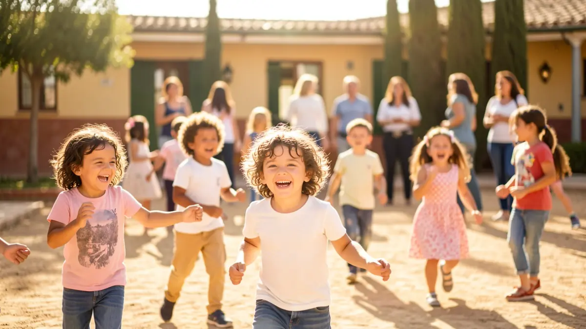 Imagen genérica de niños jugando en un patio escolar bajo el sol andaluz.