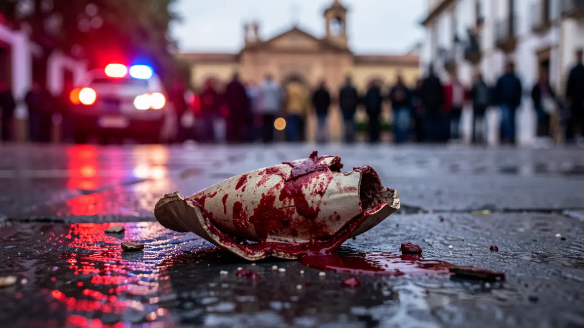Generic image of a bloody object with blurred emergency lights.