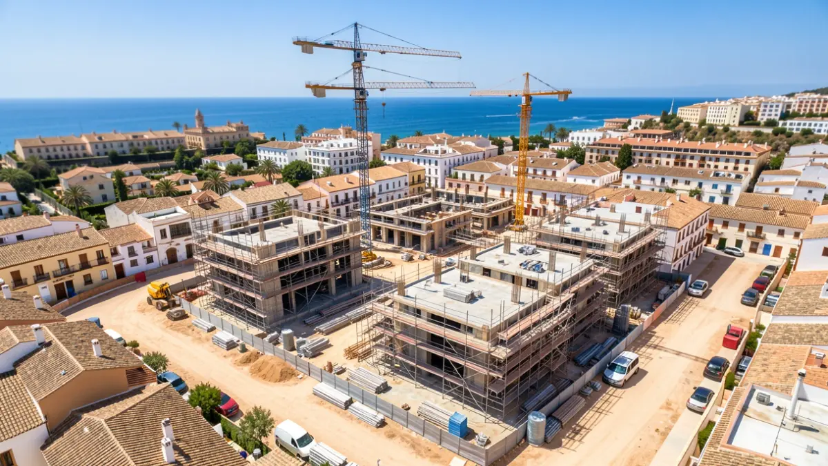 Aerial view of a construction site in Fuengirola with buildings under construction.