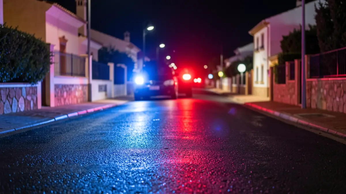 Generic image of police emergency lights reflecting on wet asphalt at night.