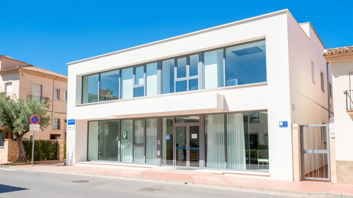 Fachada de un moderno centro de salud en Granada.