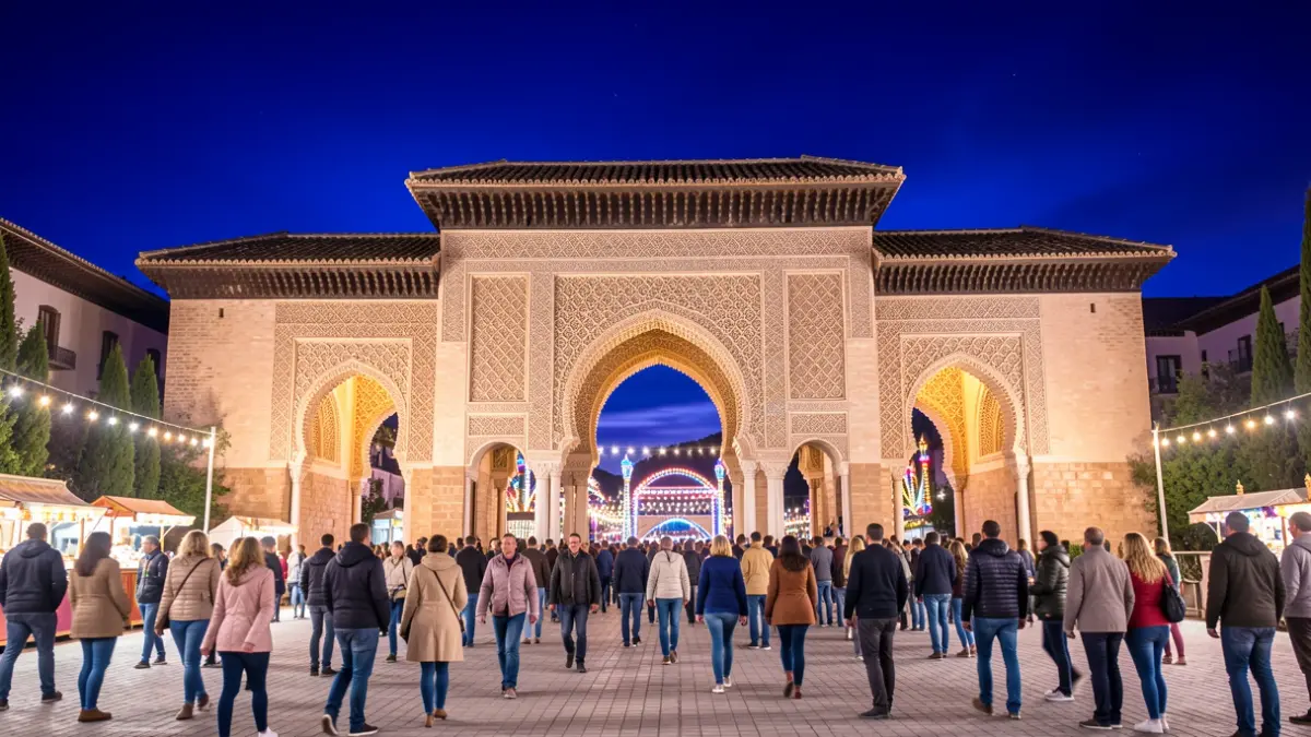 New entrance gate for Granada's Corpus Fair inspired by the Partal Gardens of the Alhambra.