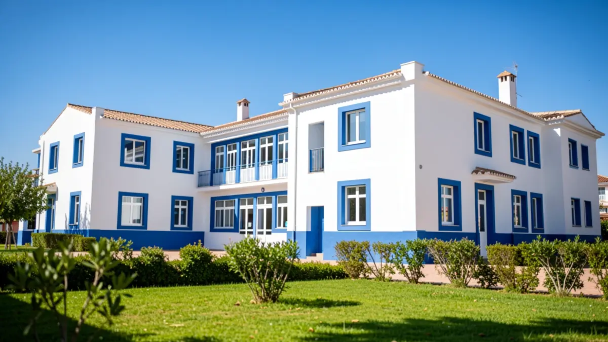 Generic image of an educational center in Andalusia with modern architecture and sunny sky.
