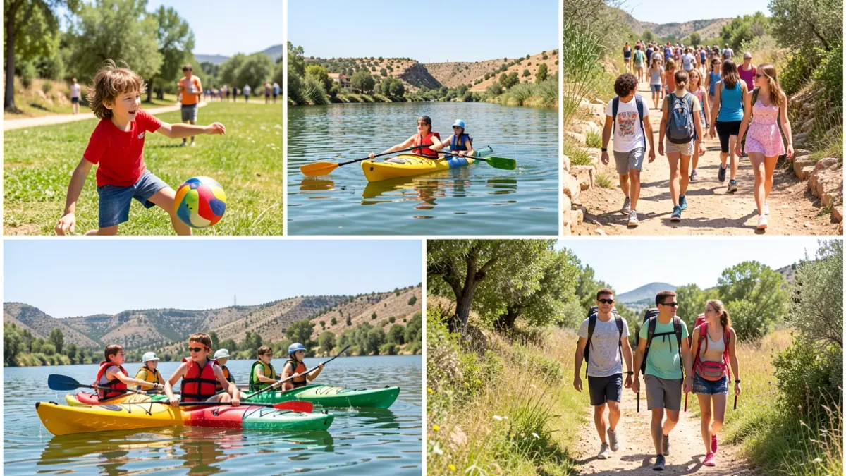 Imagen genérica de actividades de verano para niños y jóvenes en Andalucía, incluyendo deportes acuáticos y senderismo.