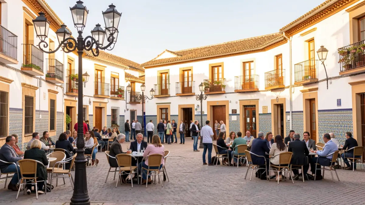 Plaza de Granada con arquitectura andaluza y luz cálida.