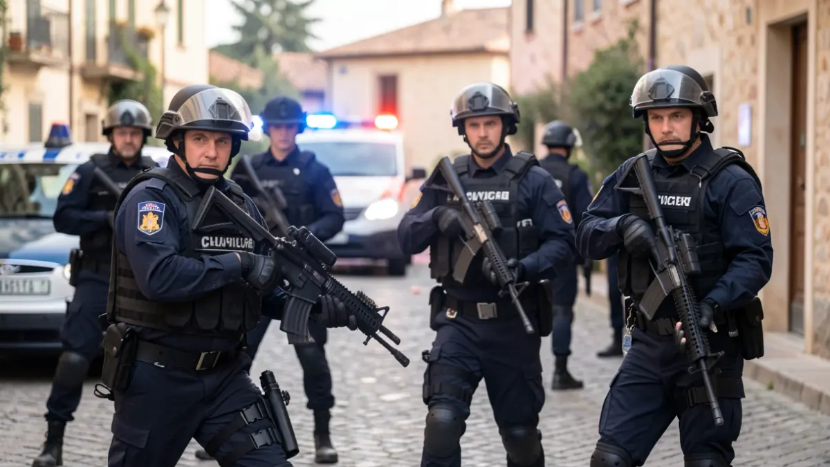 Imagen genérica de agentes de policía entrenando en un escenario de alta complejidad.