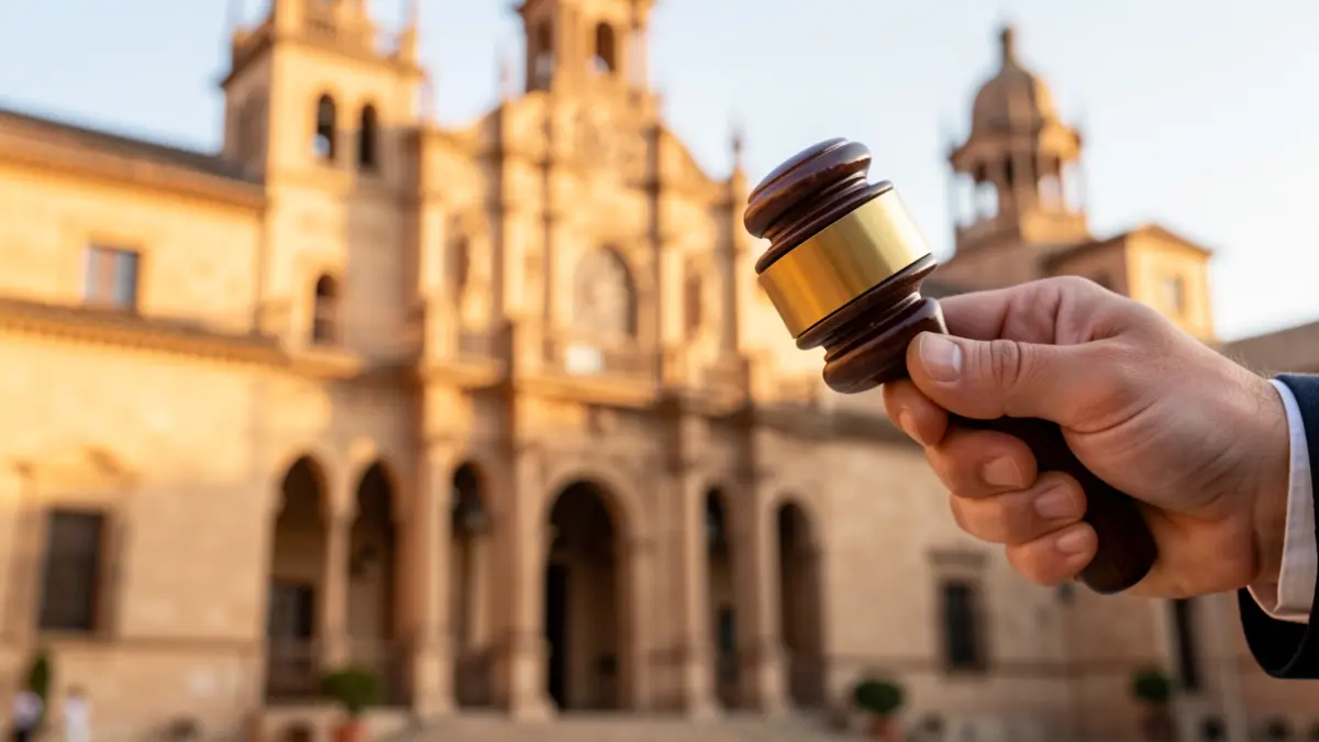Imagen genérica de un mazo de juez sobre un fondo del Ayuntamiento de Córdoba.