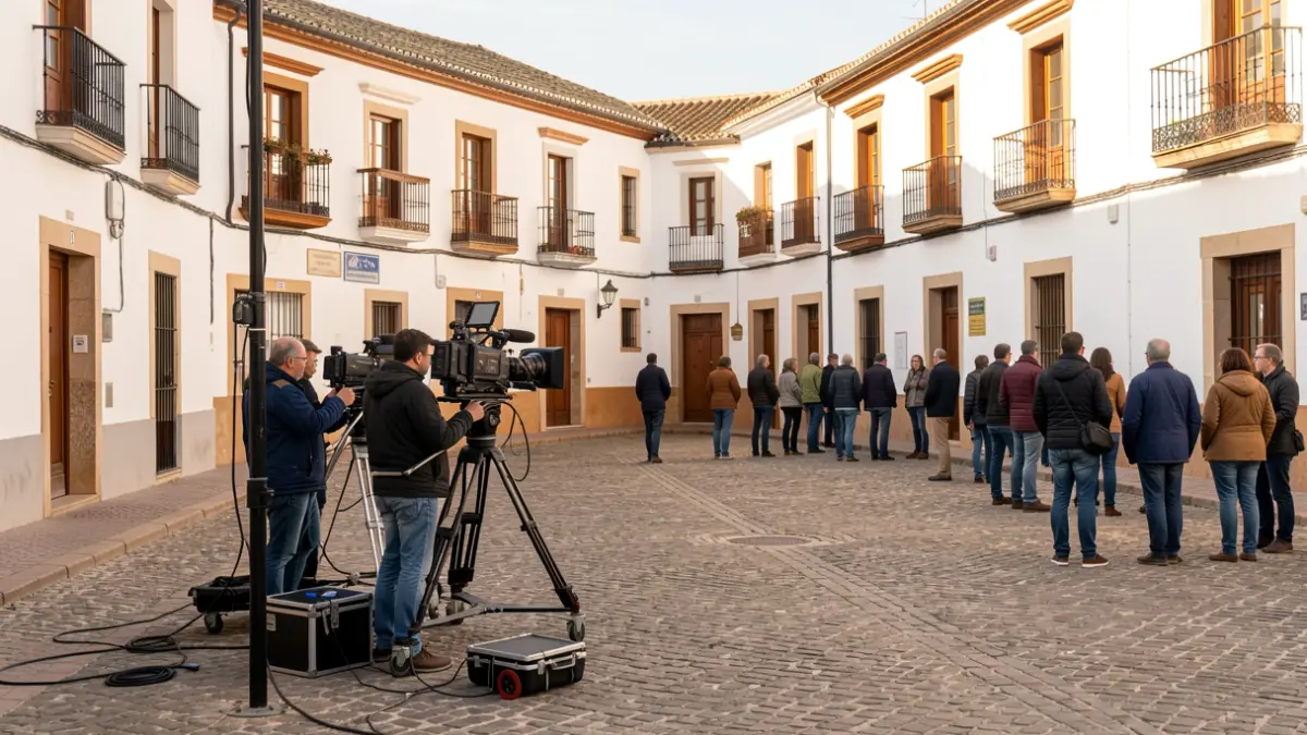 Generic image of a film crew working in an Andalusian square.