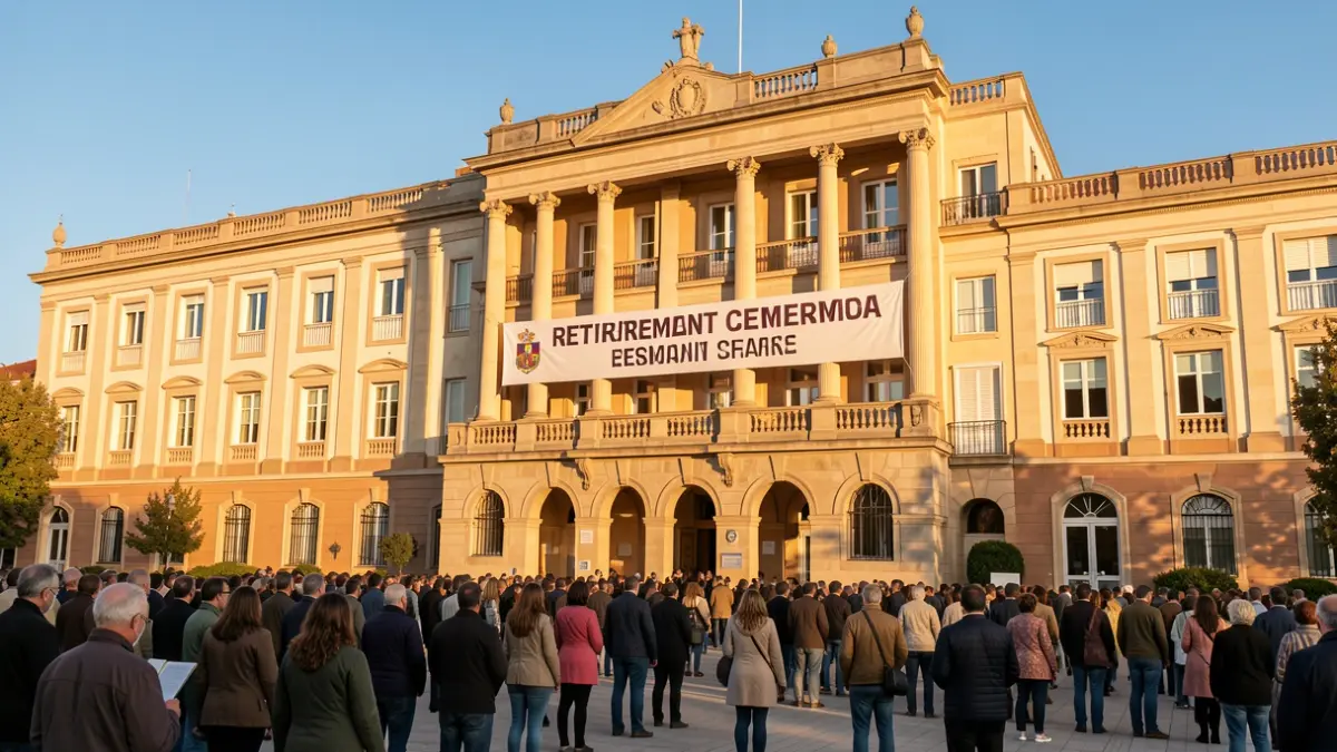 Imagen genérica de un hospital en Andalucía con un cartel de homenaje a jubilados.