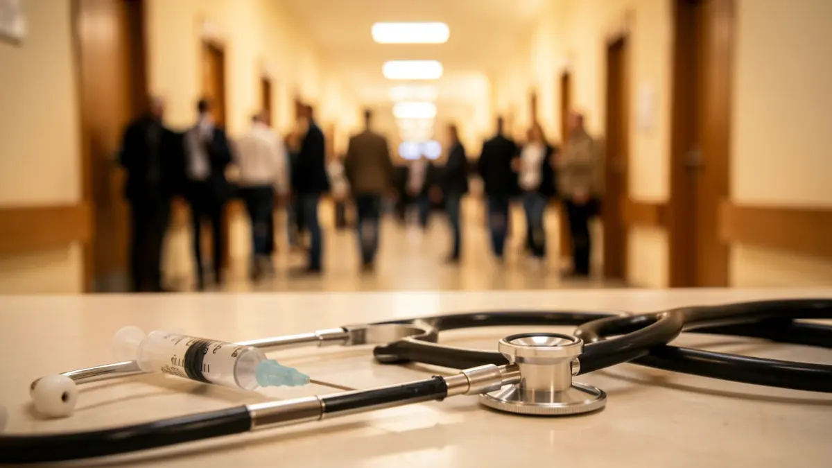 Generic image of medical supplies and hospital corridor.