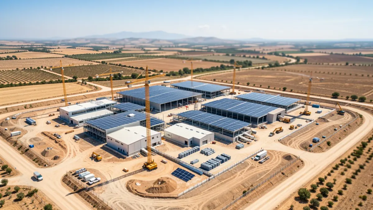Vista aérea de un complejo industrial en construcción en Andalucía.