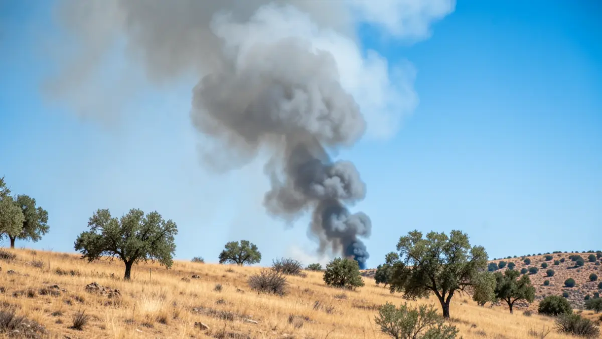 Imagen genérica de una columna de humo elevándose sobre una ladera de pasto seco en Andalucía.