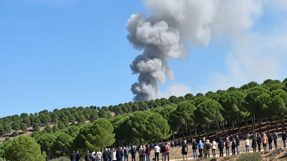 Generic image of a column of smoke rising above a pine forest hillside in Andalucía.