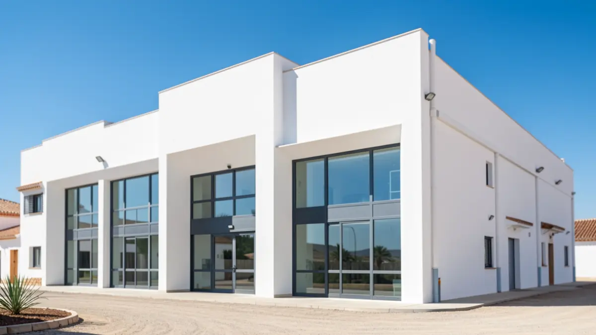 Fachada de un edificio industrial moderno en Andalucía.