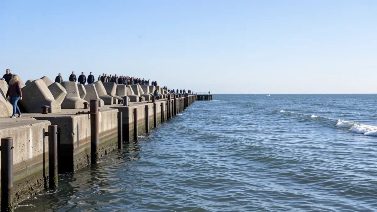 Imagen de una barrera antioleaje en el puerto de Punta Umbría.