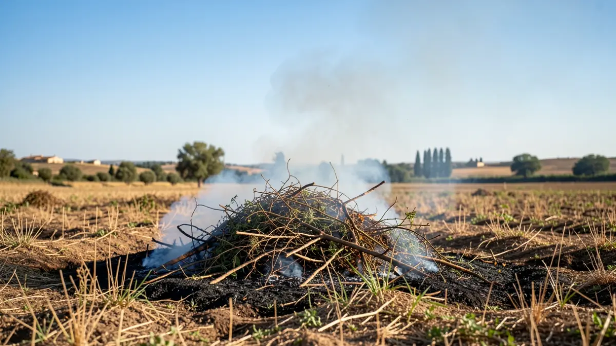 Generic image of pruning waste burning under control in an Andalusian field.
