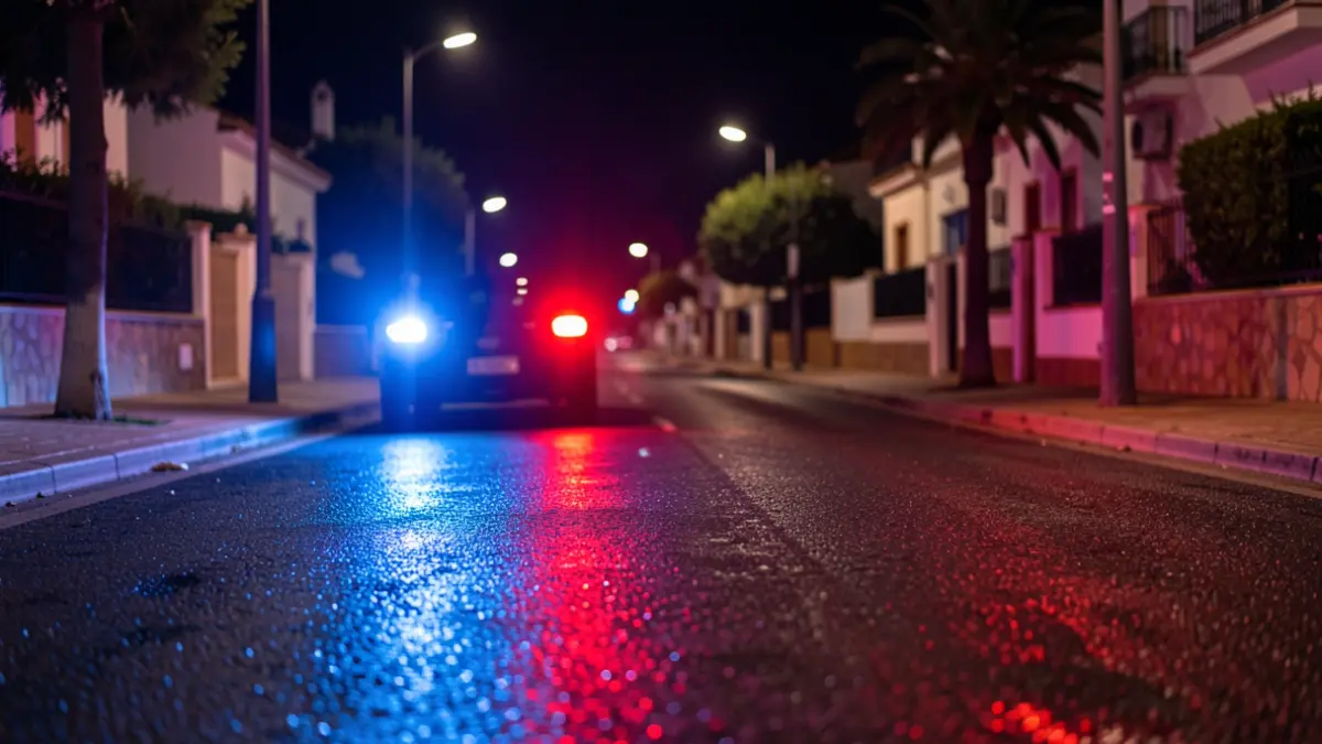 Generic image of police emergency lights reflecting on wet asphalt at night.