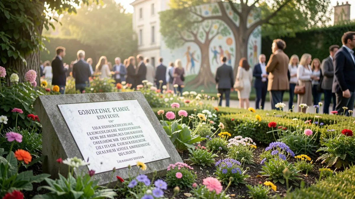 Imagen genérica de un jardín conmemorativo con flores y un mural de árbol, simbolizando la donación de órganos y tejidos.