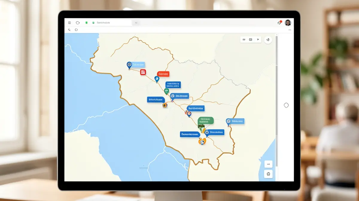 Digital virtual tourism office interface with a map of the province of Jaén.