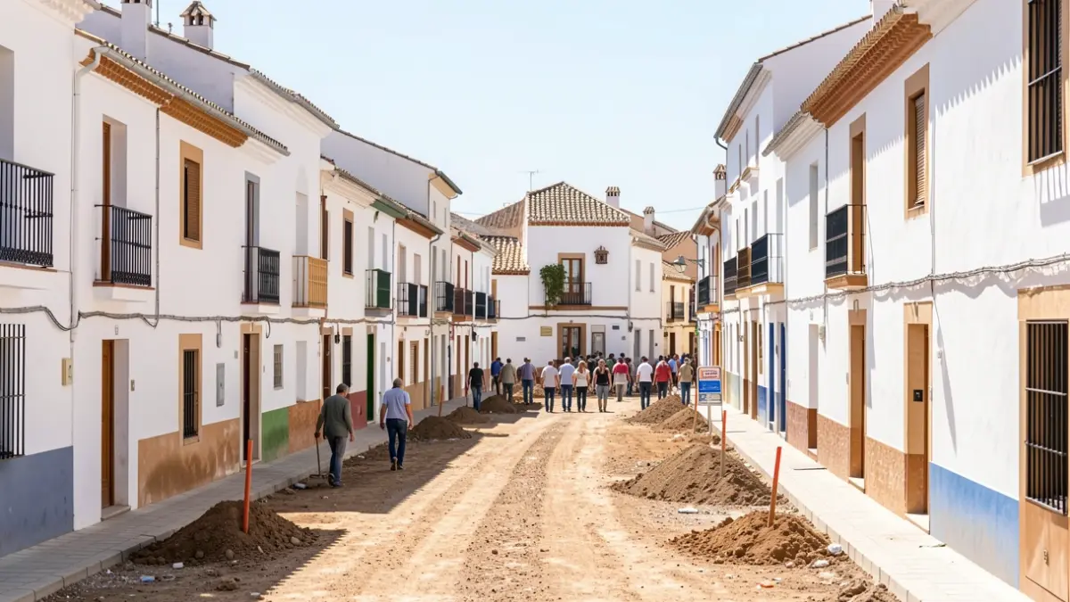 Imagen de obras en una calle del barrio Antonio Díaz en Jaén.