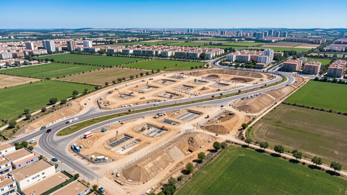 Aerial view of an urban development area under construction in Andalusia.