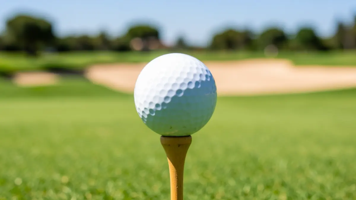 Golf ball ready to be struck on a course in Andalucía.