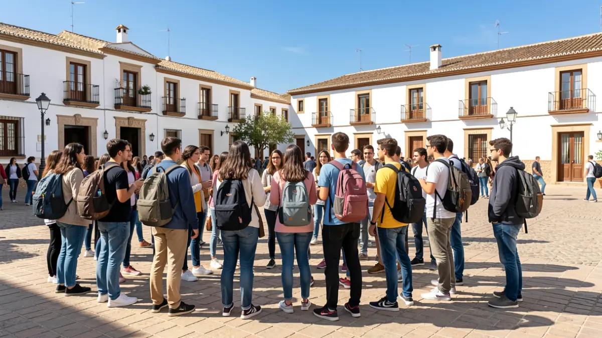 Jóvenes andaluces preparándose para un viaje religioso.