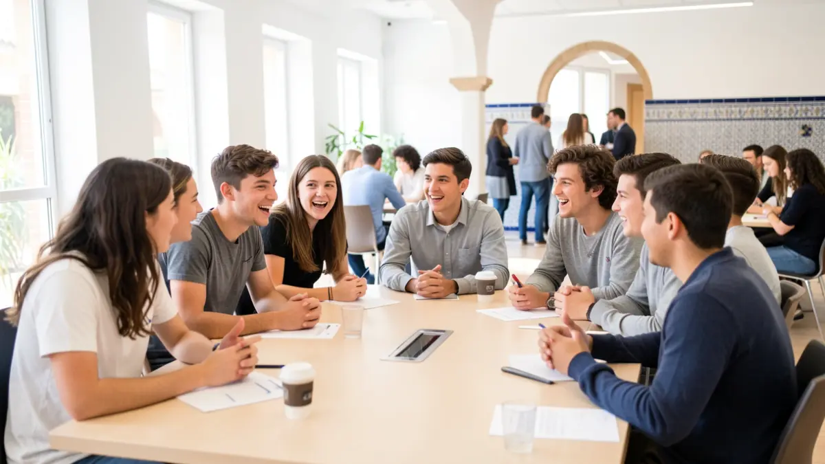 Imagen genérica de jóvenes debatiendo en un encuentro sobre participación infantil.