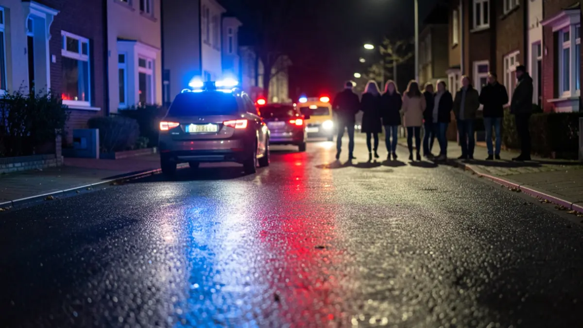Imagen genérica de luces de emergencia policiales reflejándose en el asfalto mojado por la noche.