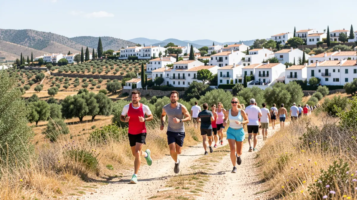Image of athletes running on a scenic trail in Axarquía.