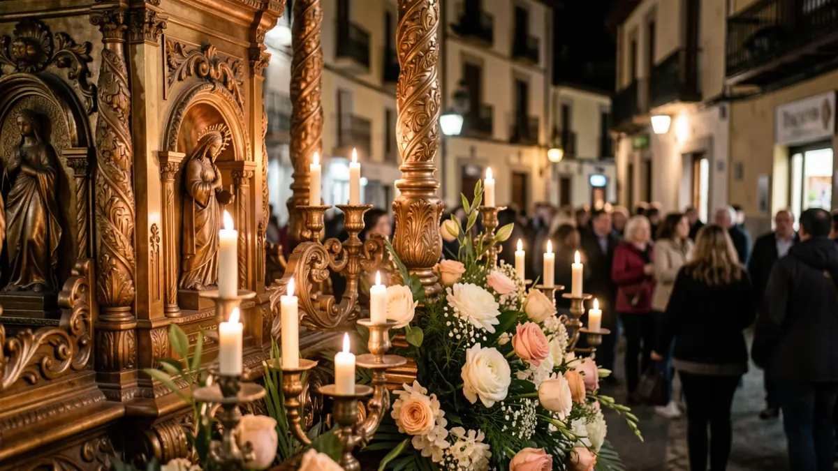 Imagen genérica de un paso de Semana Santa iluminado por velas.