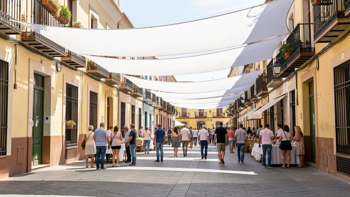 Toldos de la calle Larios en Málaga para la Feria.