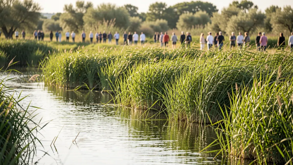 Generic image of a Mediterranean wetland with vegetation and natural light.