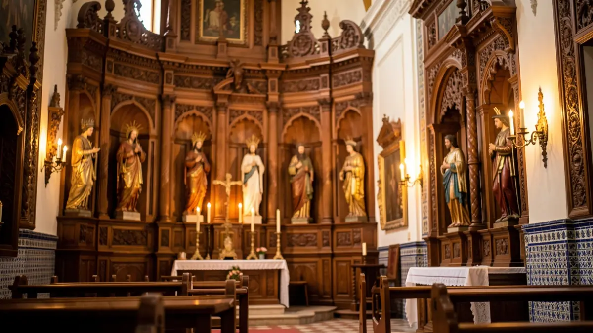 Interior of a traditional church in Cordoba with religious elements.