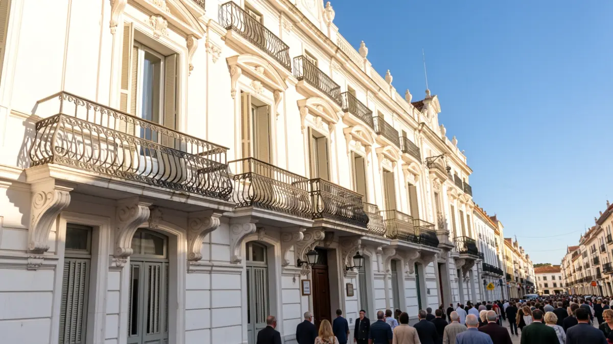 Fachada de un edificio institucional en Andalucía con arquitectura clásica bajo el sol.