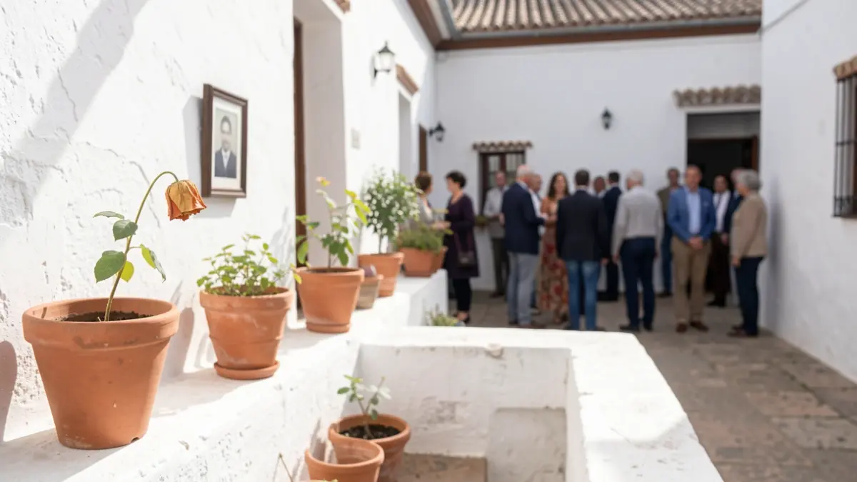 Generic image of an Andalusian courtyard with symbolic elements of remembrance and love.