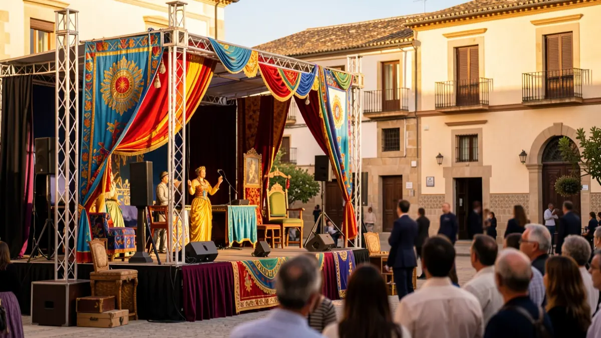 Escena de un escenario de teatro al aire libre en Palma del Río durante la Feria de Artes Escénicas.