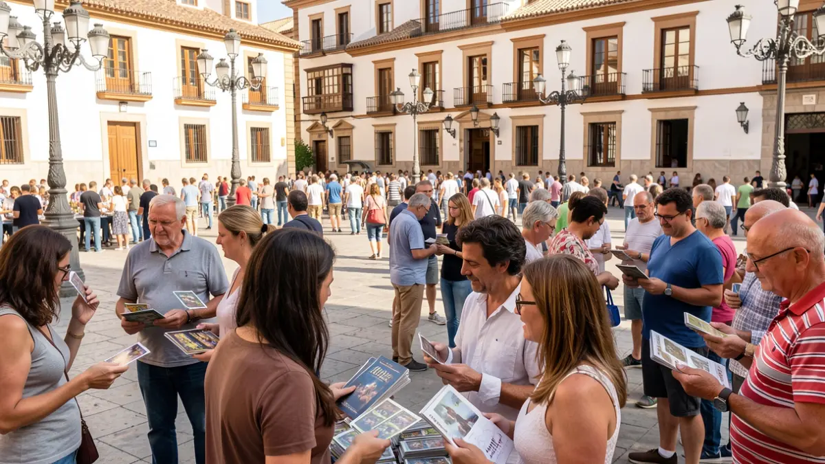 Imagen genérica de la Plaza del Cabildo en Sevilla, llena de gente intercambiando cromos.