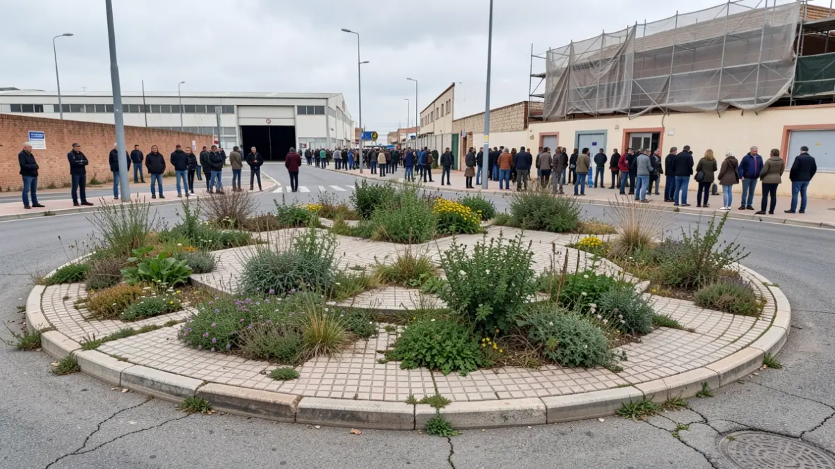 Imagen genérica de una glorieta descuidada en una zona industrial.